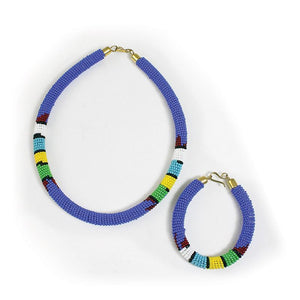 Maasai Bead Choker & Bracelet Set - Blue