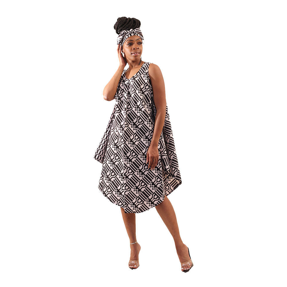 Black & White Kente Print Umbrella Dress