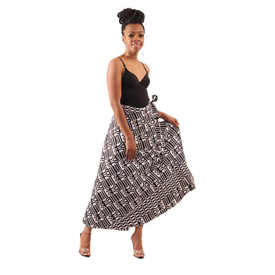 Black & White Kente Print Wrap Skirt