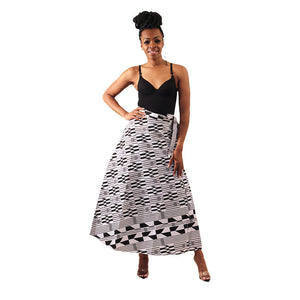 Black & White Kente Print Wrap Skirt