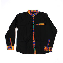Load image into Gallery viewer, Blue Kente Trim Dress Shirt