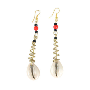 Cowry Shell Brass Spiral Earrings