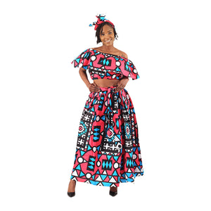 3pc African Print Crop Top & Skirt Set
