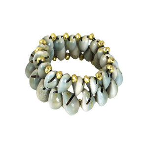 Double Cowry Shell & Gold Bead Bracelet