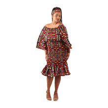 Load image into Gallery viewer, Angolan Samakaka Print Off-Shoulder Flare Dress