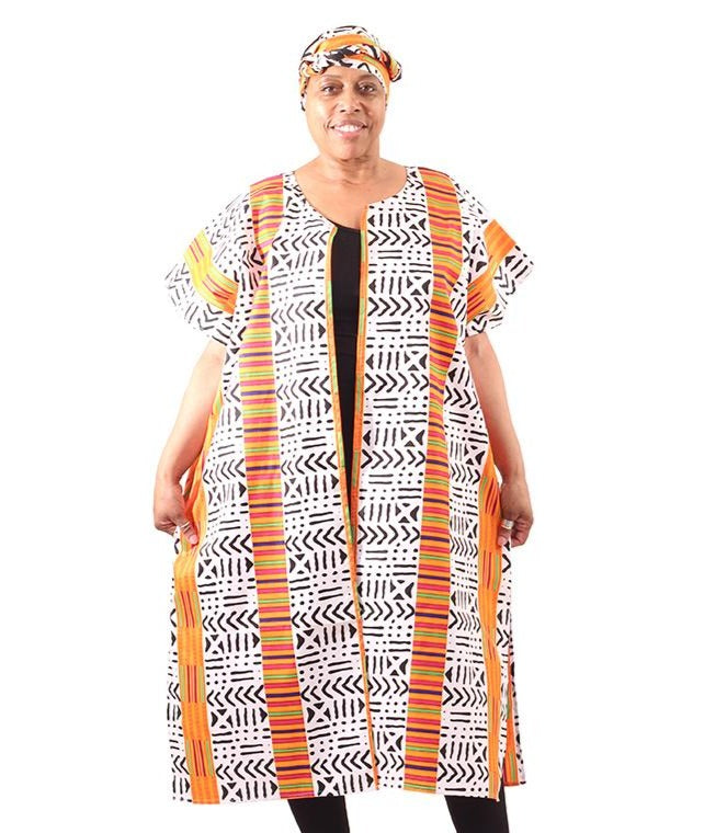 Unisex Kente Mud Print Open Kaftan