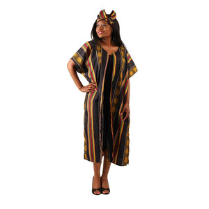 Unisex Black Kente Print Open Kaftan