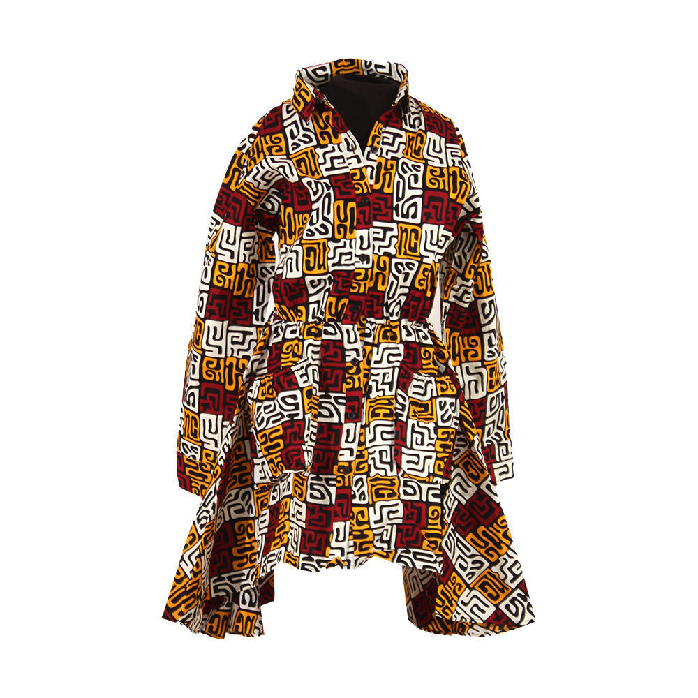 Kuba Print Button Down Shirt Dress