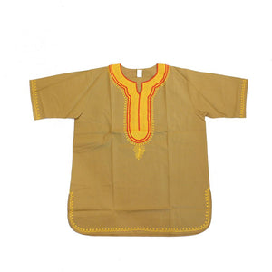 Men's Embroidered Dashiki Top - Caramel