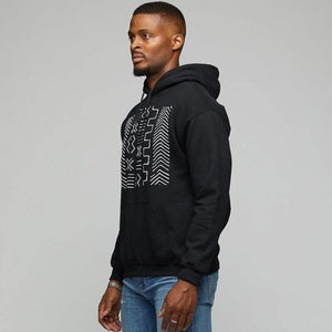 Unisex Mud Cloth Print Hoodie - Black