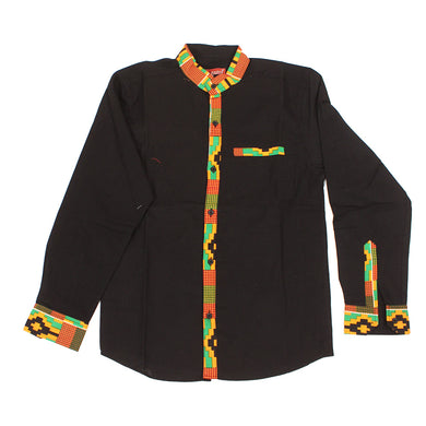 Orange Kente Trim Dress Shirt