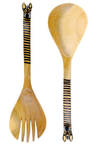 Kenyan Wood 2pc Salad Set - Animal Handle