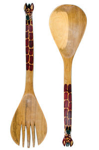 Kenyan Wood 2pc Salad Set - Animal Handle