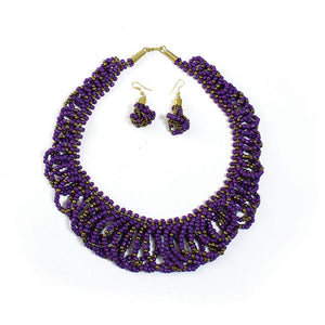 Purple & Gold Kenyan Beaded Necklace Set