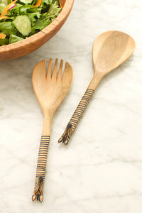 Kenyan Wood 2pc Salad Set - Animal Handle