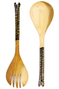 Kenyan Wood 2pc Salad Set - Animal Handle