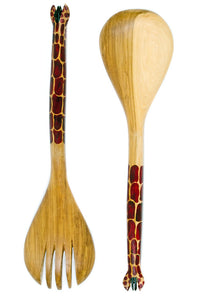 Kenyan Wood 2pc Salad Set - Animal Handle