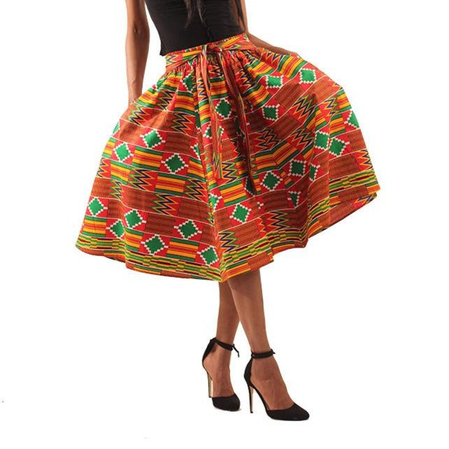 Holiday Red Kente Midi Skirt