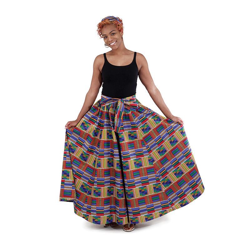 Red/Blue Kente Print Maxi Skirt