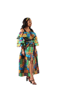 3pc African Print Ruffle Crop Top & Skirt Set