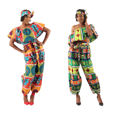 African Print Ruffle Jumpsuits