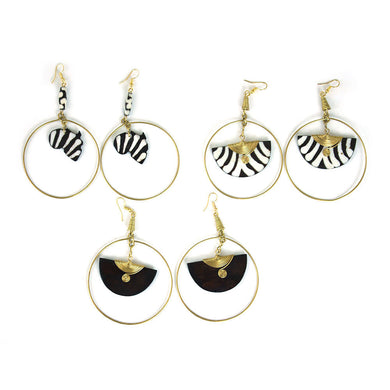 Kenyan Bone 'Batik Honey' Hoop Earrings