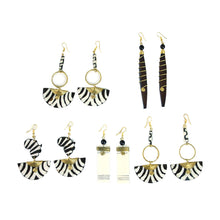 Load image into Gallery viewer, Kenyan Bone &amp; Brass 'Batik Honey' Earrings