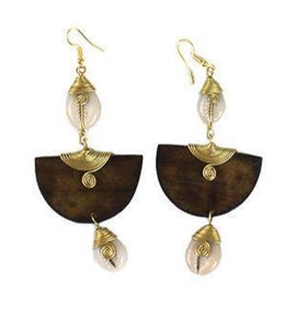 Kenyan Bone 'Batik Honey' & Cowry Earrings