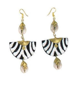 Kenyan Bone 'Batik Honey' & Cowry Earrings