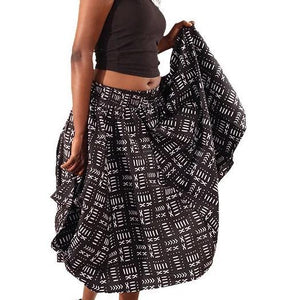 Black Mud Print Midi Skirt