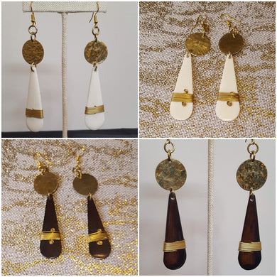 Kenyan Bone & Golden Brass Teardrop Earrings