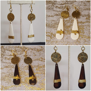 Kenyan Bone & Golden Brass Teardrop Earrings