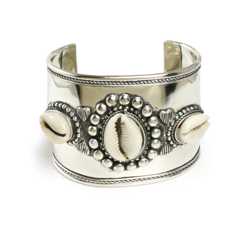Antique Silver Cowry Shell Cuff Bracelet