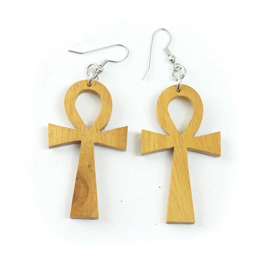 'Symbol of Life' Wooden Ankh Earrings